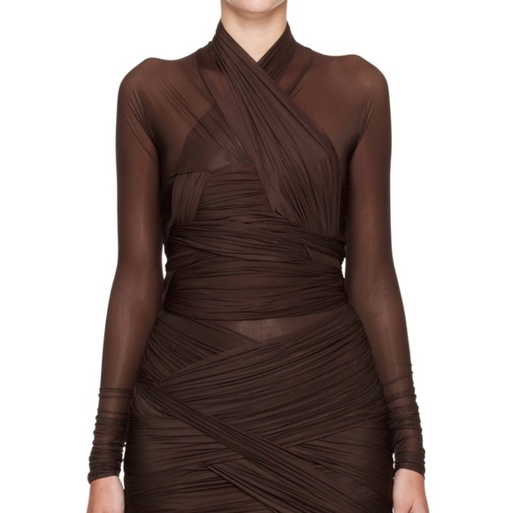 Alexander Wang Chocolate Brown Long Sleeve Wrap Blouse - Picture 2 of 4